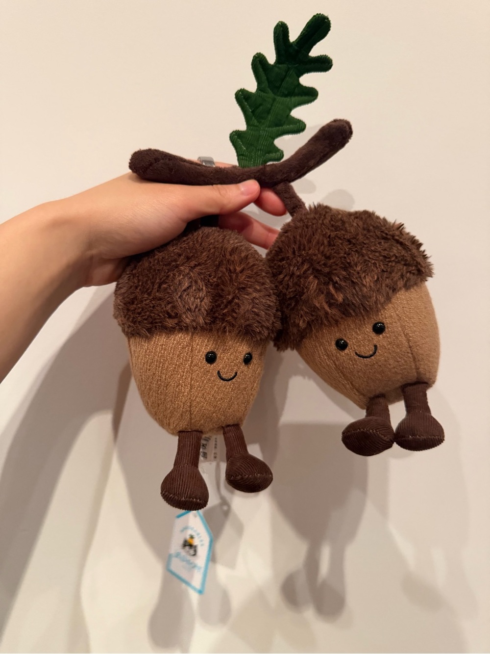 Jellycat Brown Plush Acorn Duo with Green Leaf